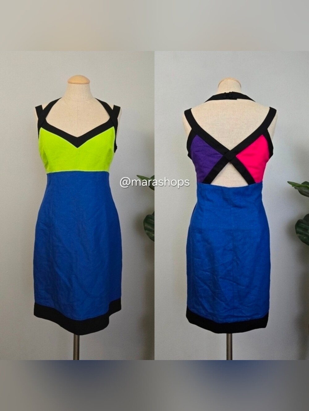 Vintage 90’s Ashley Brooke Cutout Colorblock Linen Mini Dress